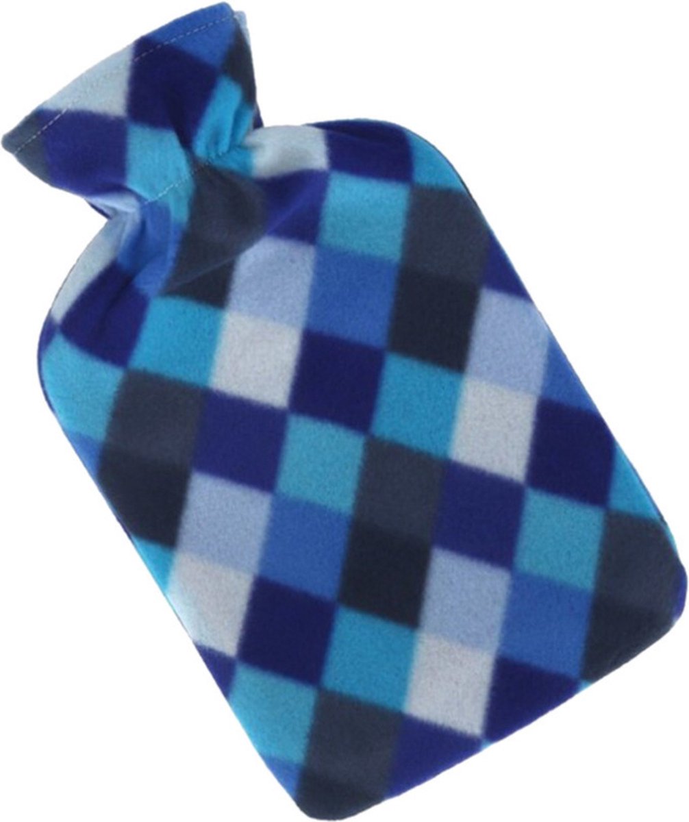 Goedkoopste Water kruik met fleece hoes blauwe ruiten print 1,7 liter - 35 x 18 cm - Warmwaterkruiken - Warmtekruik - Bedkruik