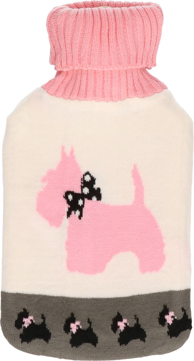 Goedkoopste Warmwater kruik met wit/roze honden hoes 2 liter