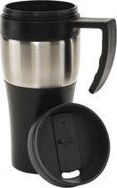 Tasse isotherme / tasse chauffante avec anse argent / noir 400 ml - Tasses isothermes café / thé thermos à double paroi avec bouchon à vis