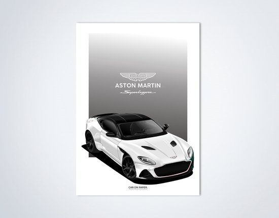 Aston Martin Superleggera Wit op Poster - 50 x 70cm - Auto Poster Kinderkamer / Slaapkamer / Kantoor