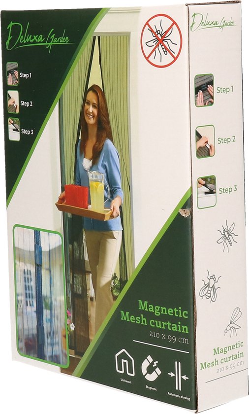 Vliegengordijn - Horgordijn - Insectengordijn - 210x99 cm - Zwart - Muggennet - Magneet - Net voor deuren en / of ramen — afbeelding 2