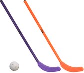 MDsport - Unihockeystick - Kort - Set - 2 sticks + 1 bal - Oranje / Paars - Basis onderwijs