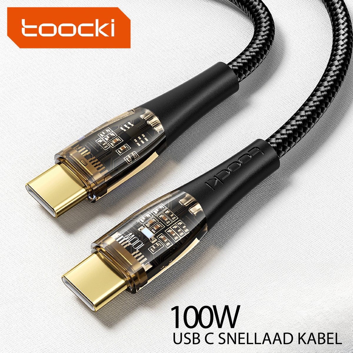 Toocki Usb C Kabel 2.0 - Ultra Fast Charging Oplaadkabel - USB-C naar USB-C - 5A Snellader - 1 Meter - Apple MacBook/iPad, Samsung Galaxy/Note, OnePlus - Tot 8 Keer Sneller - Nylon - Zwart