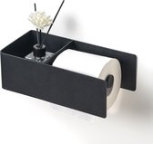 VDN Stainless wc rolhouder zwart - Toiletrolhouder - RVS - Hangend - wc papier houder - Met vakje