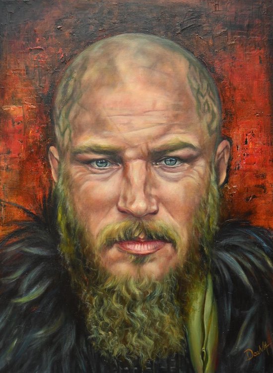 Schilderij canvas Ragnar Lodbrok / Travis Fimmel / Vikings - Artprint op canvas - breedte 60 cm. x hoogte 80 cm. - Kunst op canvas - myDeaNA