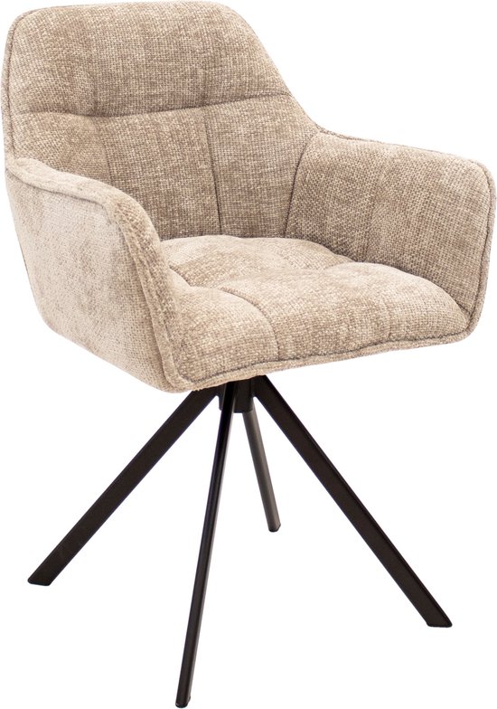 Chaise pivotante couleur champagne avec accoudoirs et pieds croisés.