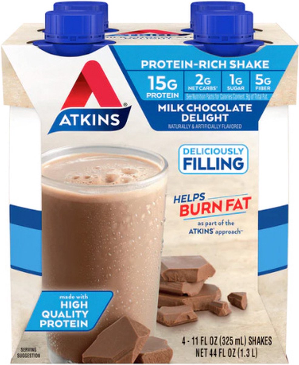 Goedkoopste Atkins | Protein Shake | Milk Chocolate Delight | 4 Stuks | 4 x 325 ml