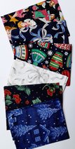 Pakket van 6 stoffen - Kerst - verschillende prints - 50 x 55 cm - blauw - rood - zilver - wit- quilt - patchwork - naaien - stof