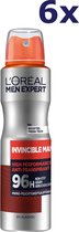 6x L'Oreal Men Expert Deo Spray 150ml Homme Invincible