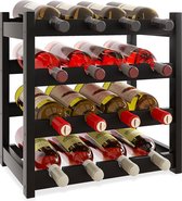 Bamboe wijnrek, 16 flessen displayhouder, 4-laags vrijstaande opbergplanken voor keuken, bijkeuken, kelder, bar (zwart)