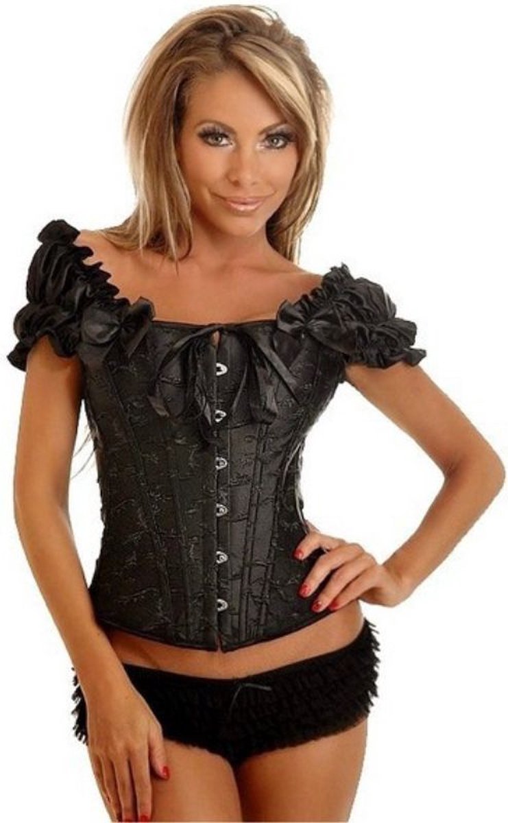 Goedkoopste Zwart Casual Korset met korte mouwen en 12 baleinen | Maat 34 | Kanten Vintage Corset | Erotische lingerie voor dames | Erotiek bustier vrouwen