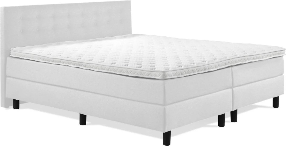 Boxspring Luxe 140x210 Knopen Wit Lederlook