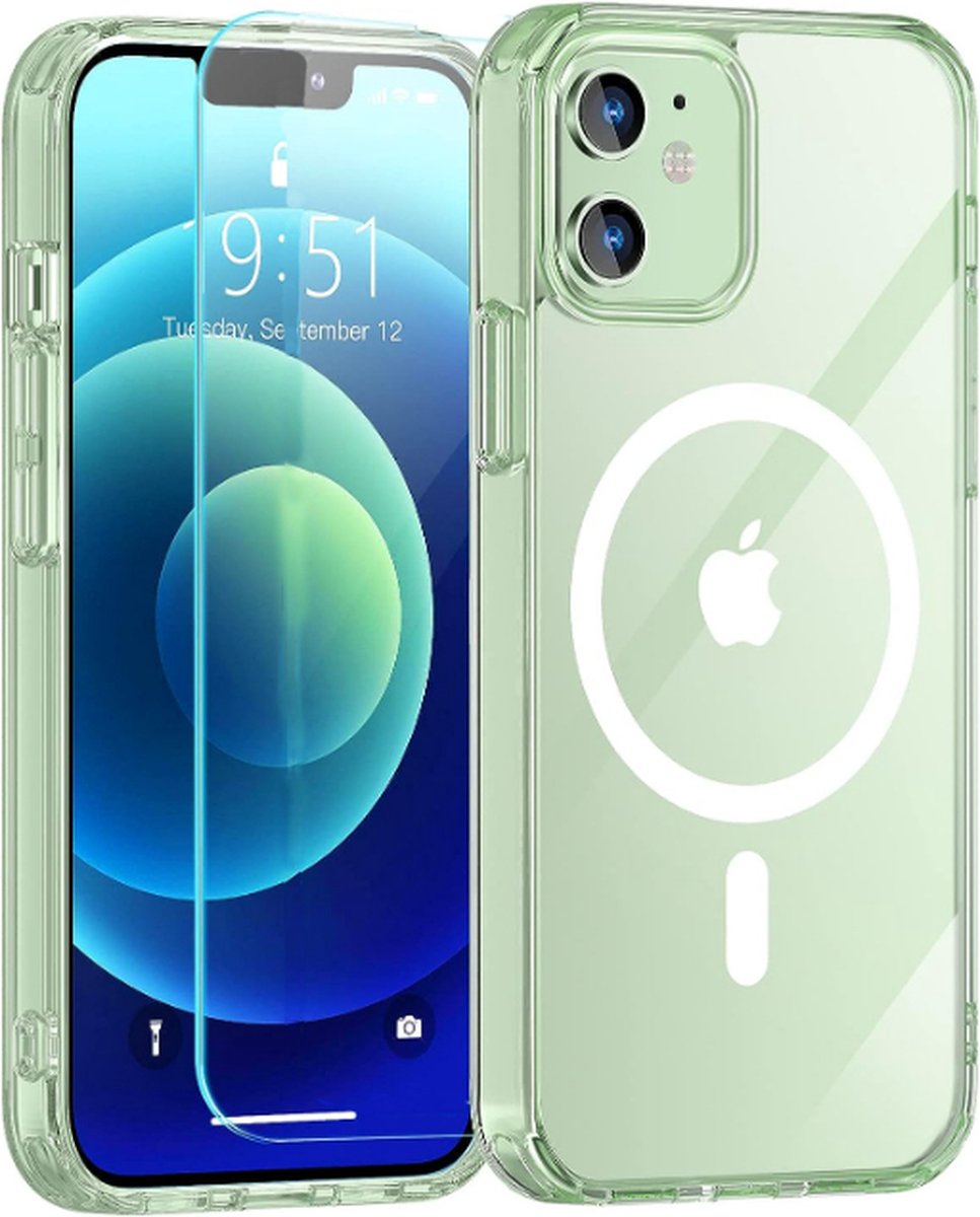 Xtabarya Hoesje Geschikt voor iPhone 12 Magnetic met HaloLock ring inclusief screenprotector van hoge kwaliteit transparat