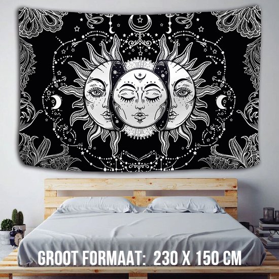 Allernieuwste.nl® ZON en MAAN Urban Loft Wandkleed Groot Wandtapijt Wanddecoratie Natuur Muurkleed Tapestry - Zwart Wit - 230 x 150 cm
