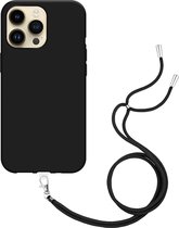 Cazy Soft TPU Telefoonhoesje met Koord - geschikt voor iPhone 15 Pro Max - iPhone 15 Pro Max Hoesje met Koord - Zwart