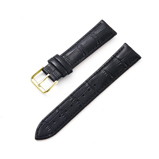 Echt Leder Horlogebandje-Gouden-Gesp-14 mm-Zwart-Croco Print