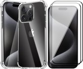 Hoesje geschikt voor iPhone 15 Pro - 2x Screen Protector FullGuard - Back Cover Case ShockGuard Transparant & Screenprotector
