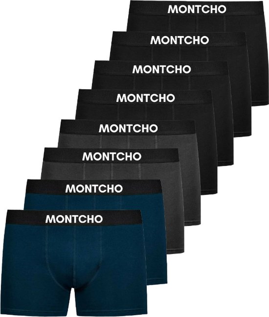 MONTCHO - Essence Series - Boxershort Heren - Onderbroeken heren - Boxershorts - Heren ondergoed - 8 Pack (4 Zwart - 2 Antraciet - 2 Navy) - Heren - Maat XL