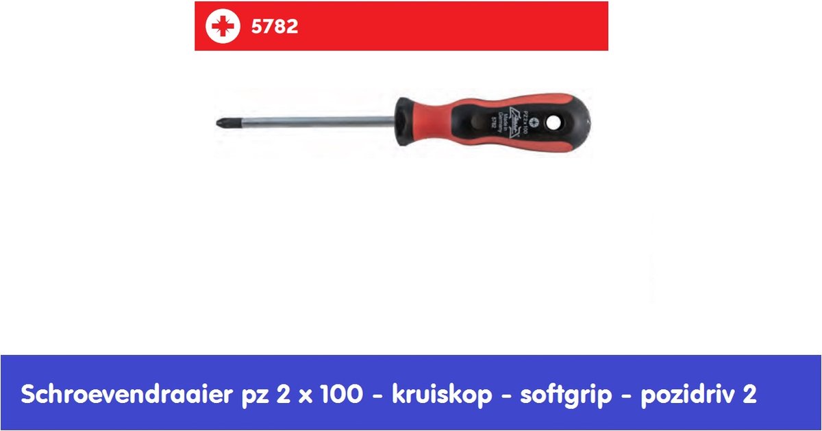 SCHROEVENDRAAIER PZ 2 X 100 MM - KRUISKOP - POZIDRIV 2 - SOFTGRIP - ATHLET - PROF DUITSE KWALITEIT