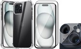Hoesje geschikt voor iPhone 15 - Screenprotector FullGuard & Camera Lens Screen Protector - Back Cover Case ShockGuard Transparant