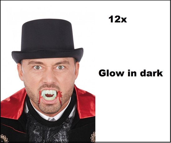 12x Vampier gebit glow in the dark - Halloween horror griezel duivel dracula festival thema feest