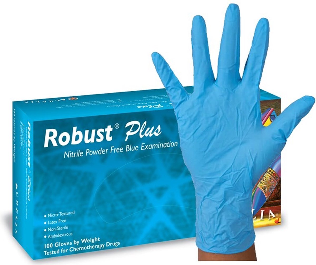 Aurelia Robust Plus Handschoenen Nitril Poedervrij - Maat S - Doos 100 Stuks - Blauw