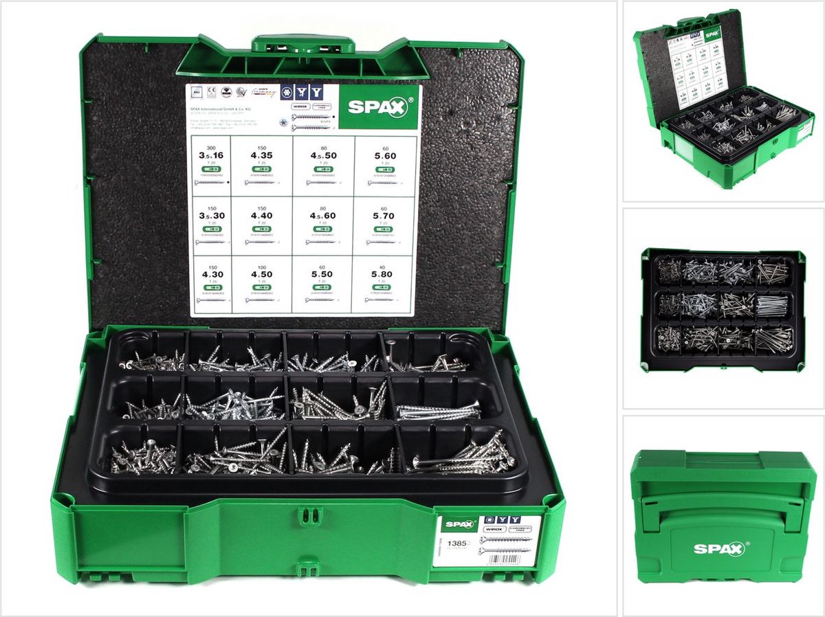 SPAX Box Senkkopf Schrauben Set 12 Größen 1385 tlg. im systainer ( 5000009172009 ) mit 5 BITs Torx T-STAR plus T20 4CUT WIROX