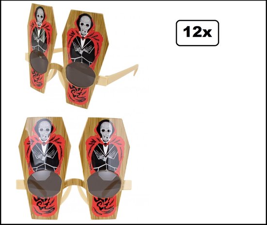 12x Luxe Bril doodskist met skelet - Thema feest halloween festival creepy griezel