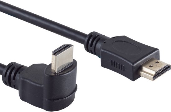Câble HDMI 2.0 - 4K 60Hz - 1 face coudée vers le bas - Plaqué Or - 3 mètres - Zwart