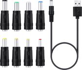 8 IN 1 universele DC oplader kabel adapter set - Met vervangbare opzetstukken - Zwart - Provium