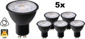 5 PACK - GU10 LED Spot ZWART 7w, 560 Lumen, 2700K Warm Wit, Dimbaar, Lichthoek: 60°