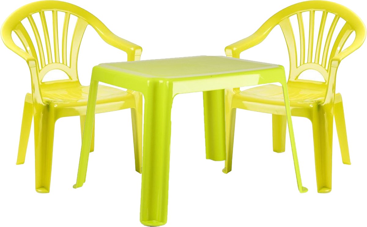 Forte Plastics Kinderstoelen 4x met tafeltje set - buiten/binnen - groen - kunststof - Kinderstoelen