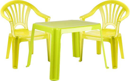Forte Plastics Chaises hautes 4x avec set de table - extérieur/intérieur - vert - plastique - meubles de jardin