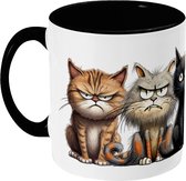 Grappige Beker Mok - Cartoon Katten Funny Cats - Wit Zwart - Keramiek - 350ml