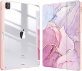Hoozey - Book Case pour Apple iPad Pro 12.9 (2022/2021/2020) - 12,9 pouces - Housse de Sleep avec porte-crayon - Imprimé marbré - Rose