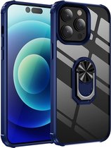 Mobiq - Clear Hybrid Ring Case iPhone 15 Pro Hoesje - blauw