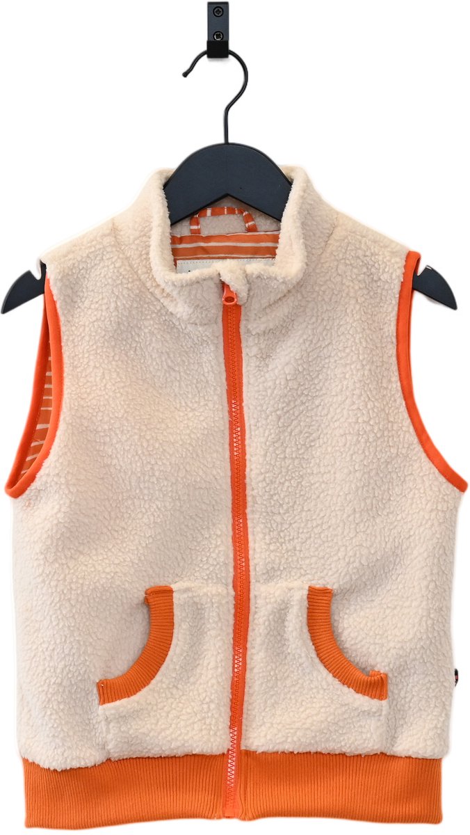 Ducksday - fleece bodywarmer voor kinderen - teddy sherpa - unisex - ecru - oranje - maat 110/116