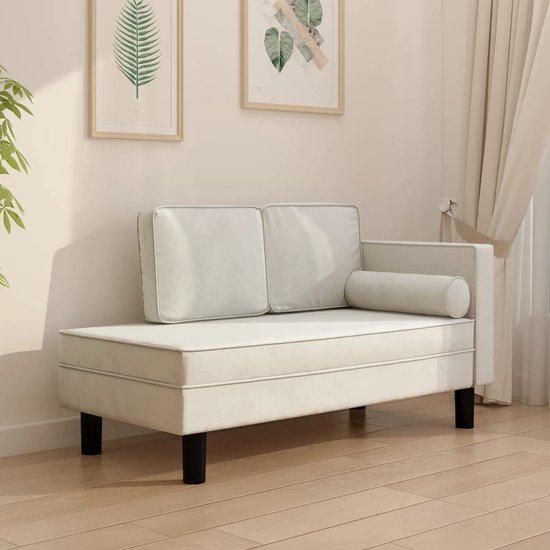 The Living Store Chaise Longue - Fluweel - Crème - 118 x 55 x 57 cm - Comfortabel en Stabiel