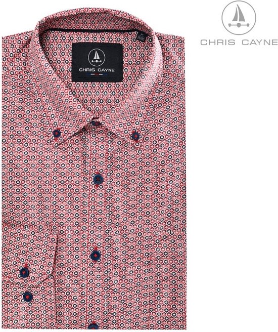 Chris Cayne heren blouse - overhemd heren - lange mouwen - 3003 - borstzak - roze print - maat M