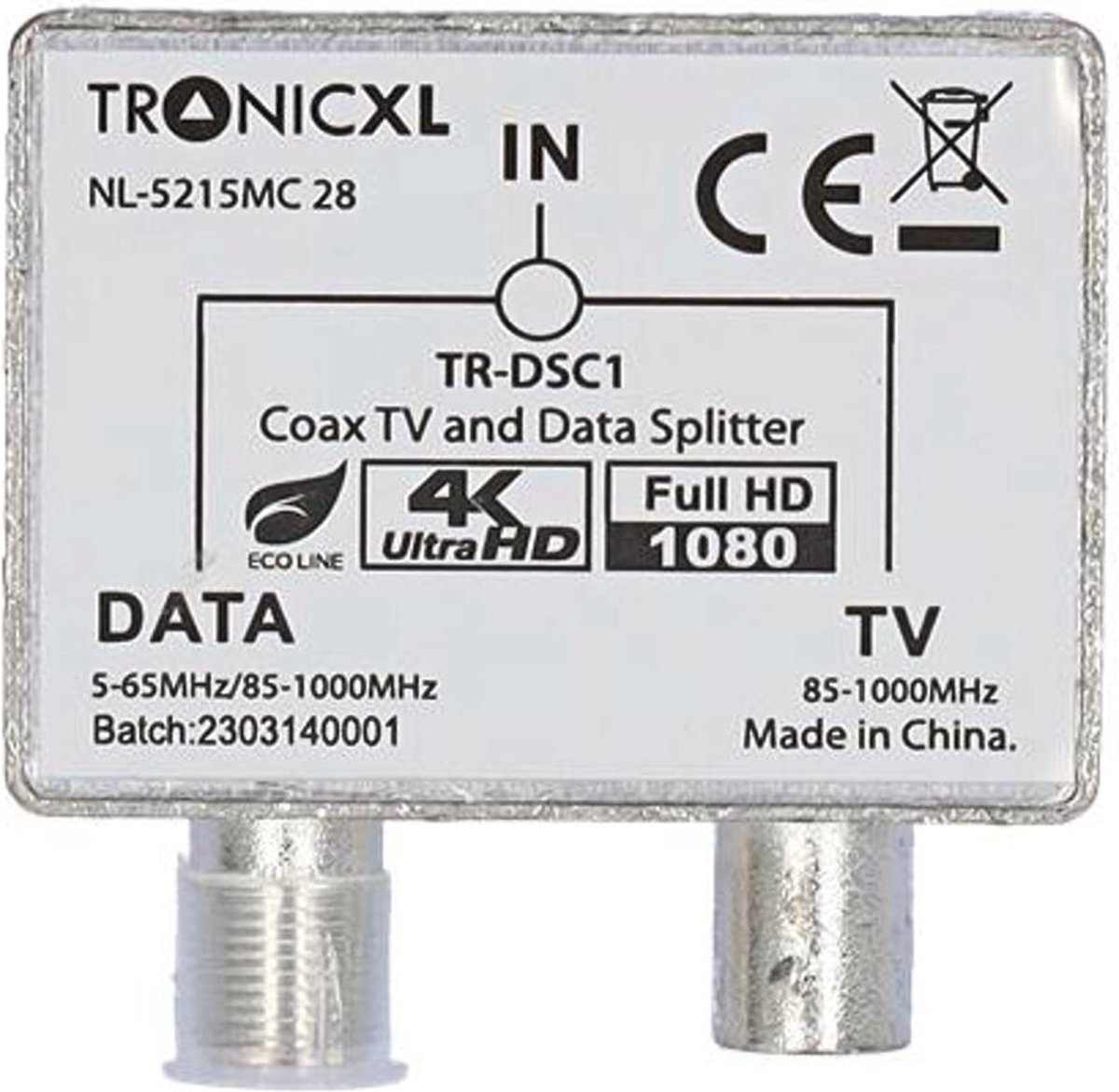 TronicXL Breedband multimedia opsteekadapter voor kabel-tv-systemen, IEC coax converter voor kabelmodem en tv kabel, kabel televisie, splitter internet, data/televisie, 2-voudige coax opsteekadapter