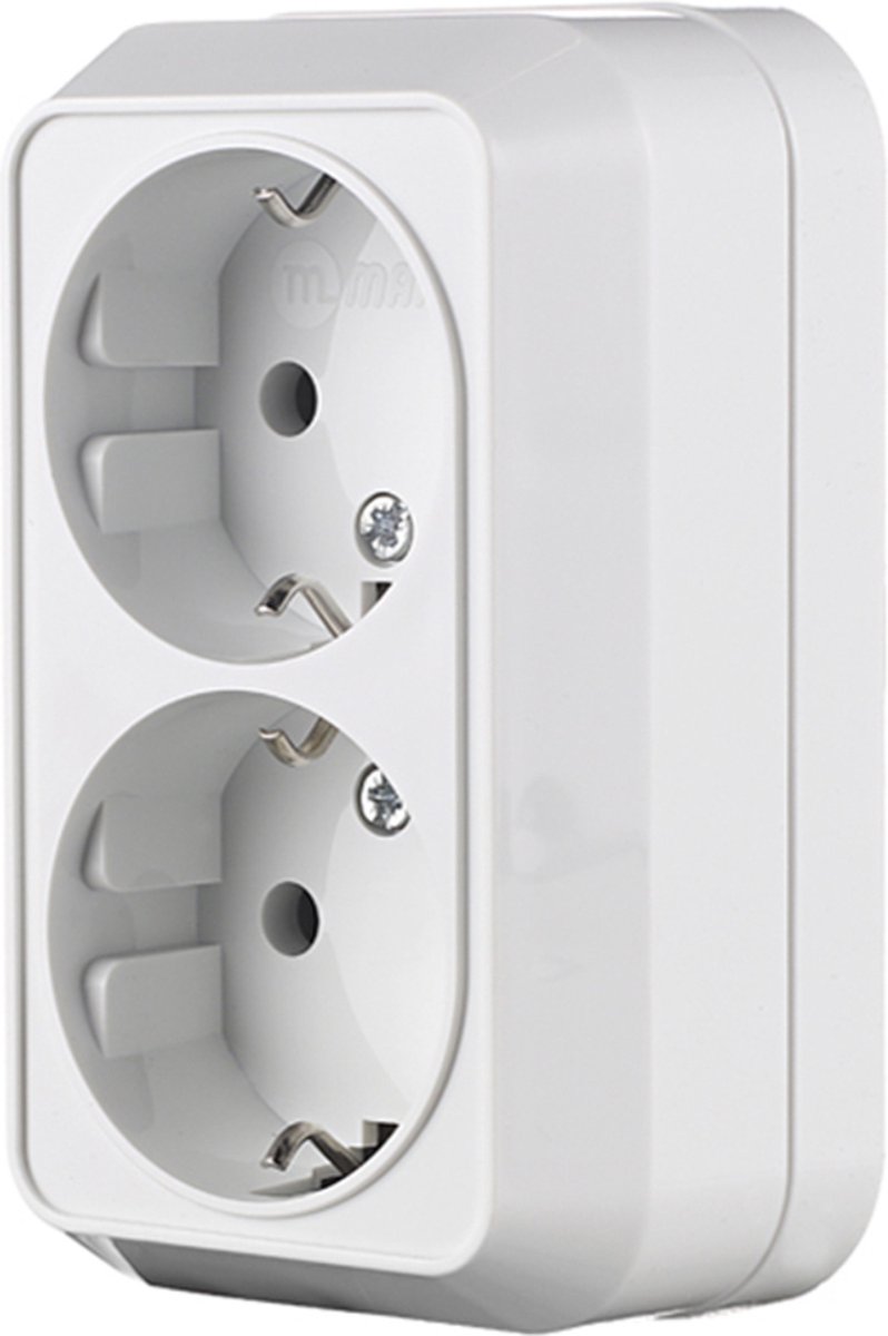Dubbel Stopcontact 45182 – Wandcontactdoos – Opbouw – Randaarde - Wit