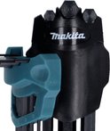 Detail van de zwarte en turquoise Makita-houder voor inbussleutels.