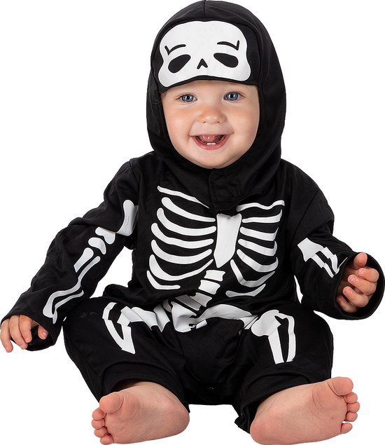 Funidelia | Skelettenkostuum voor baby - Skelet, Schedel, Magere Hein, Horror - Kostuum voor baby Accessoire verkleedkleding en rekwisieten voor Halloween, carnaval & feesten - Maat 81 - 92 cm - Zwart