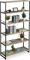 Relaxdays boekenrek industrieel - opbergrek 180 cm hoog - 6 vakken vakkenkast - rek