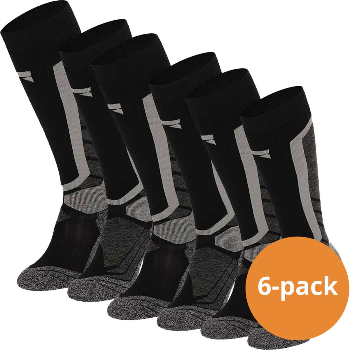 Xtreme Snowboard Sokken - Multi Black - Maat 35/38 - 6 paar Snowboardsokken - Verstevigde Hiel, Kuit en Scheenbeen - Extra Ventilerend - Naadloze teen