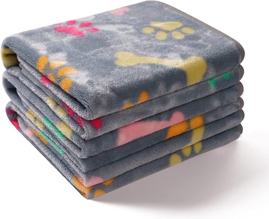 Luciphia 1 pak van 3 dekens, super zacht, pluizig, premium fleece, huisdier deken, flanel, voor hond, kat, puppy, beige, L-104x76cm (40x29