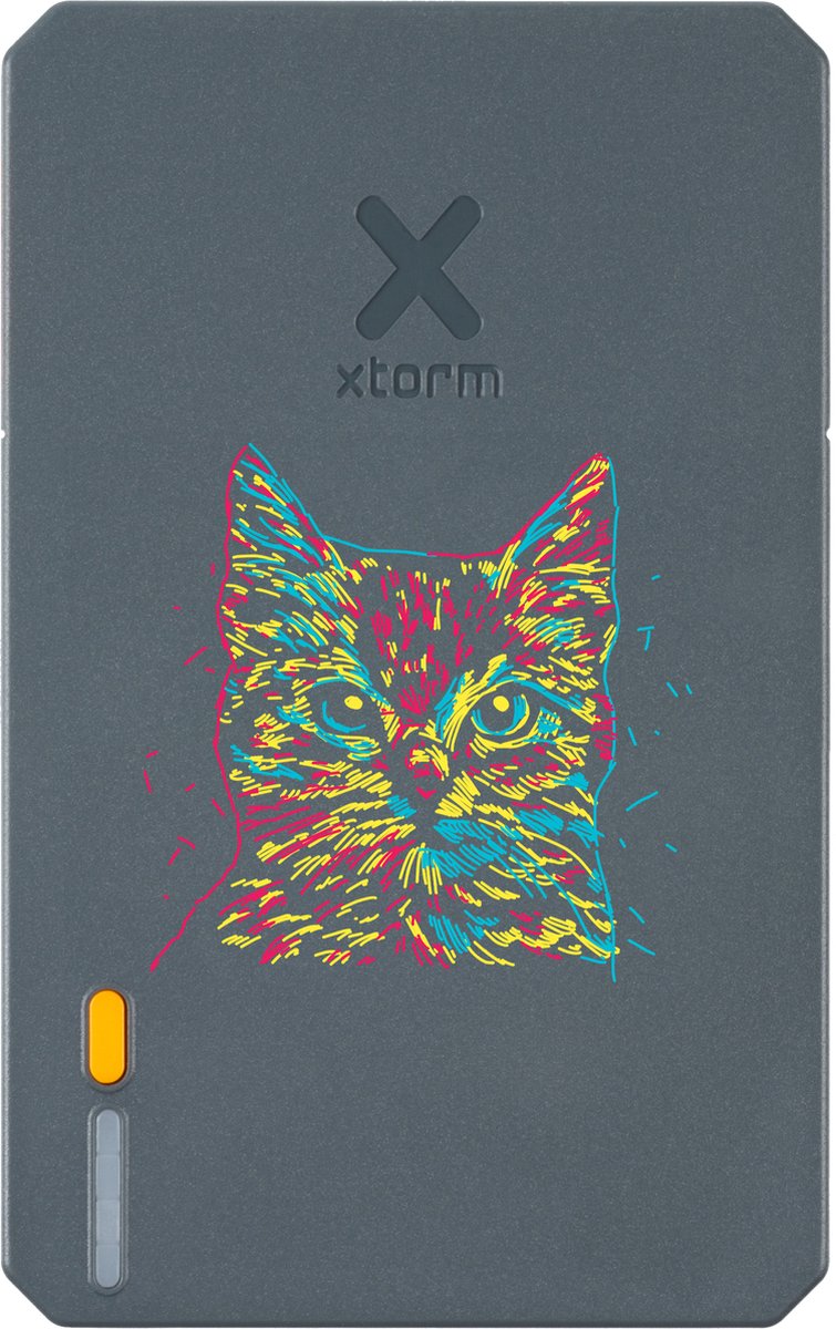 Xtorm Powerbank 10.000mAh Grijs - Design - Doodle Cat - USB-C poort - Lichtgewicht / Reisformaat - Geschikt voor iPhone en Samsung