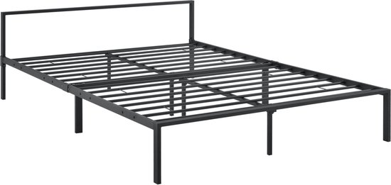 Stalen bed Jonette - Bedframe - Met bedbodem - 140x200 cm - Zwart - Modern design