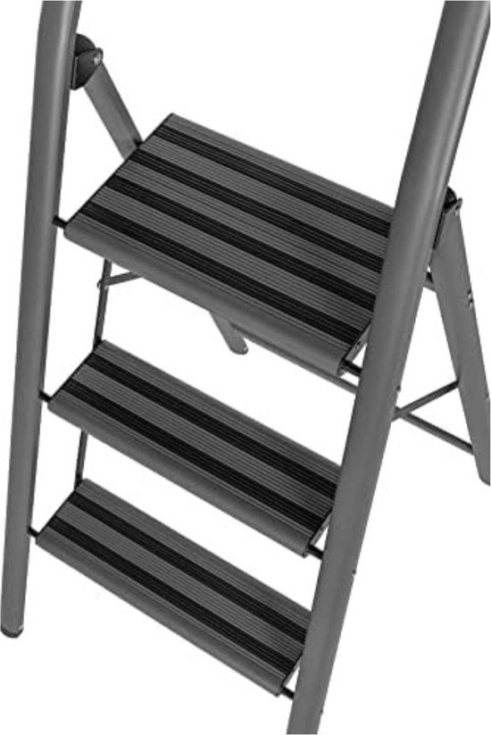 Relaxdays inklapbare huishoudtrap, aluminium, lichtgewicht, met steun, tot 150 kg, keukentrap, 3 treden