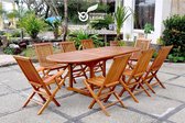 Concept-U - Table de jardin ovale, 6 chaises et 2 fauteuils en teak huilé LUBOK